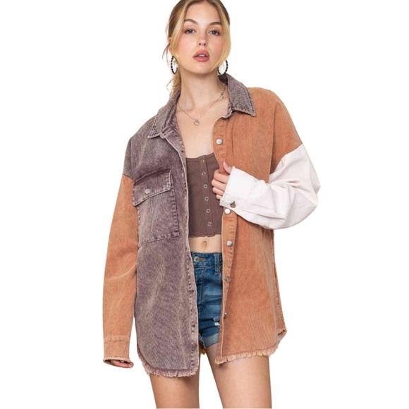 Color Block Collared Neck Jacket - Picture 6 of 15